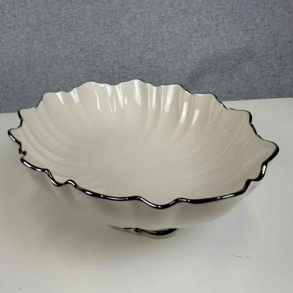 Vintage Lenox Made in USA White Oval Footed Bowl Black Trim
